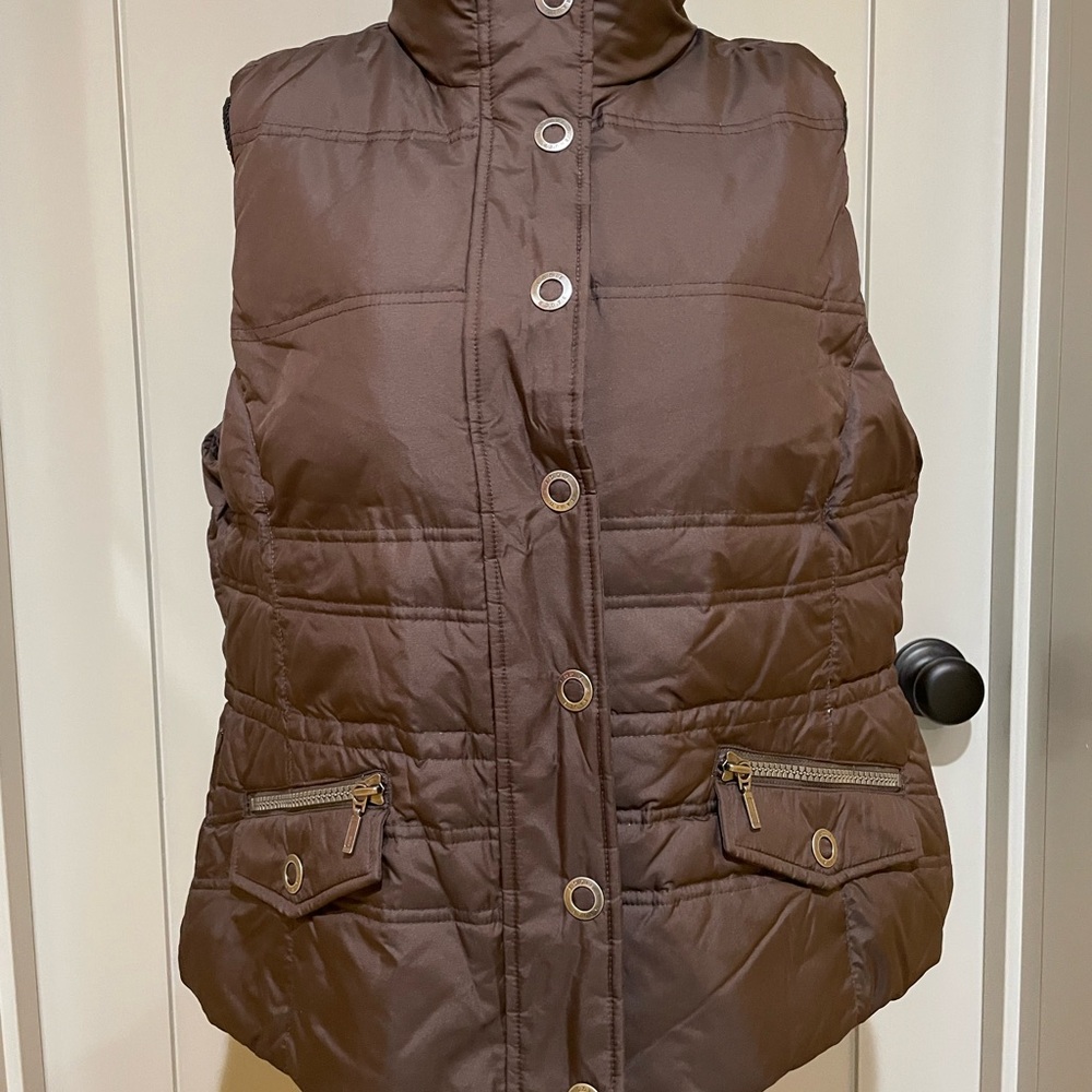 Vintage Eddie Bauer Women’s Brown Goose Down Jacket Detachable Faux Fur Collar